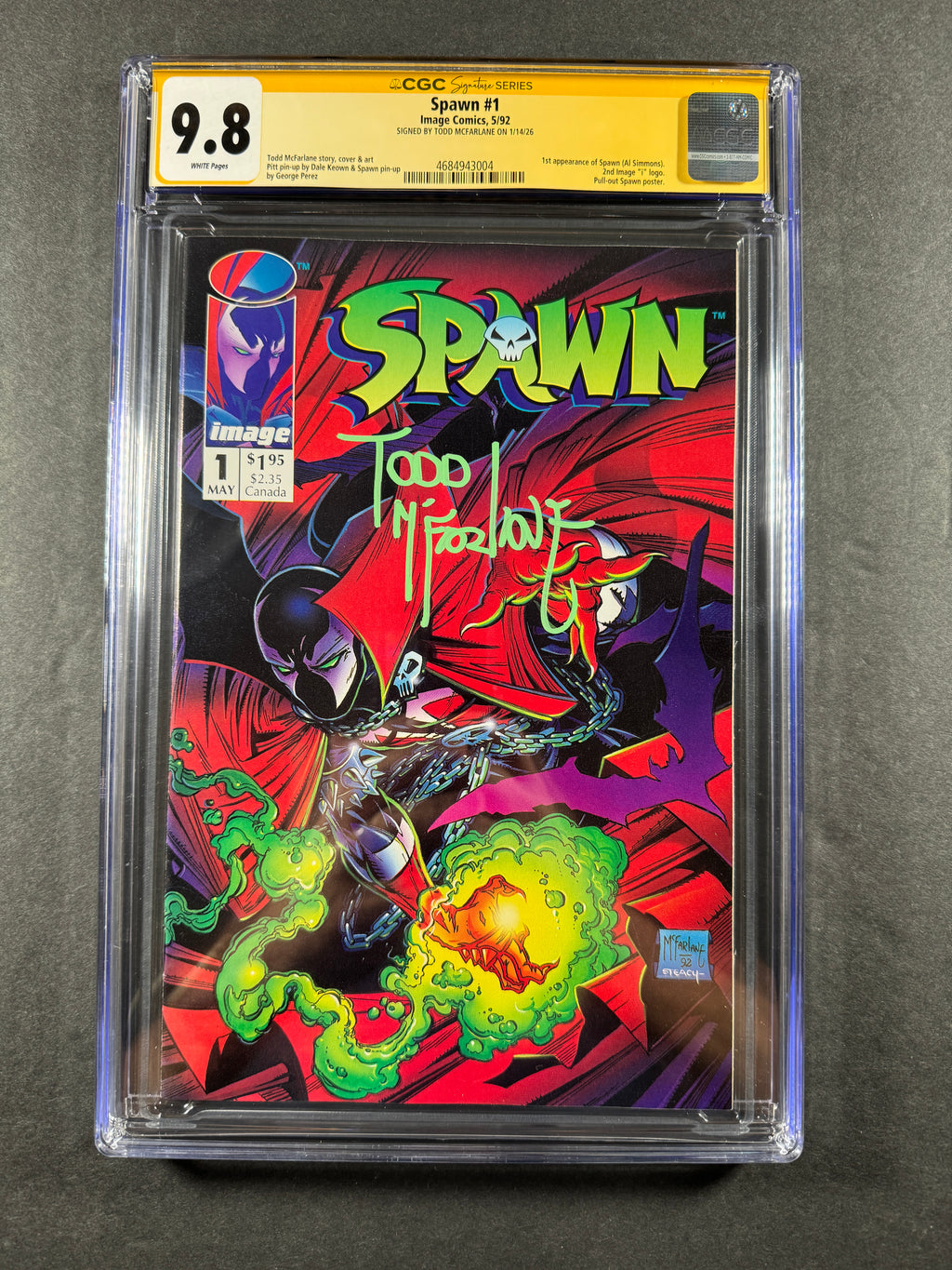 Spawn #1 (1992) CGC 9.8 SS Signed Todd McFarlane – Green Signature – White Pages