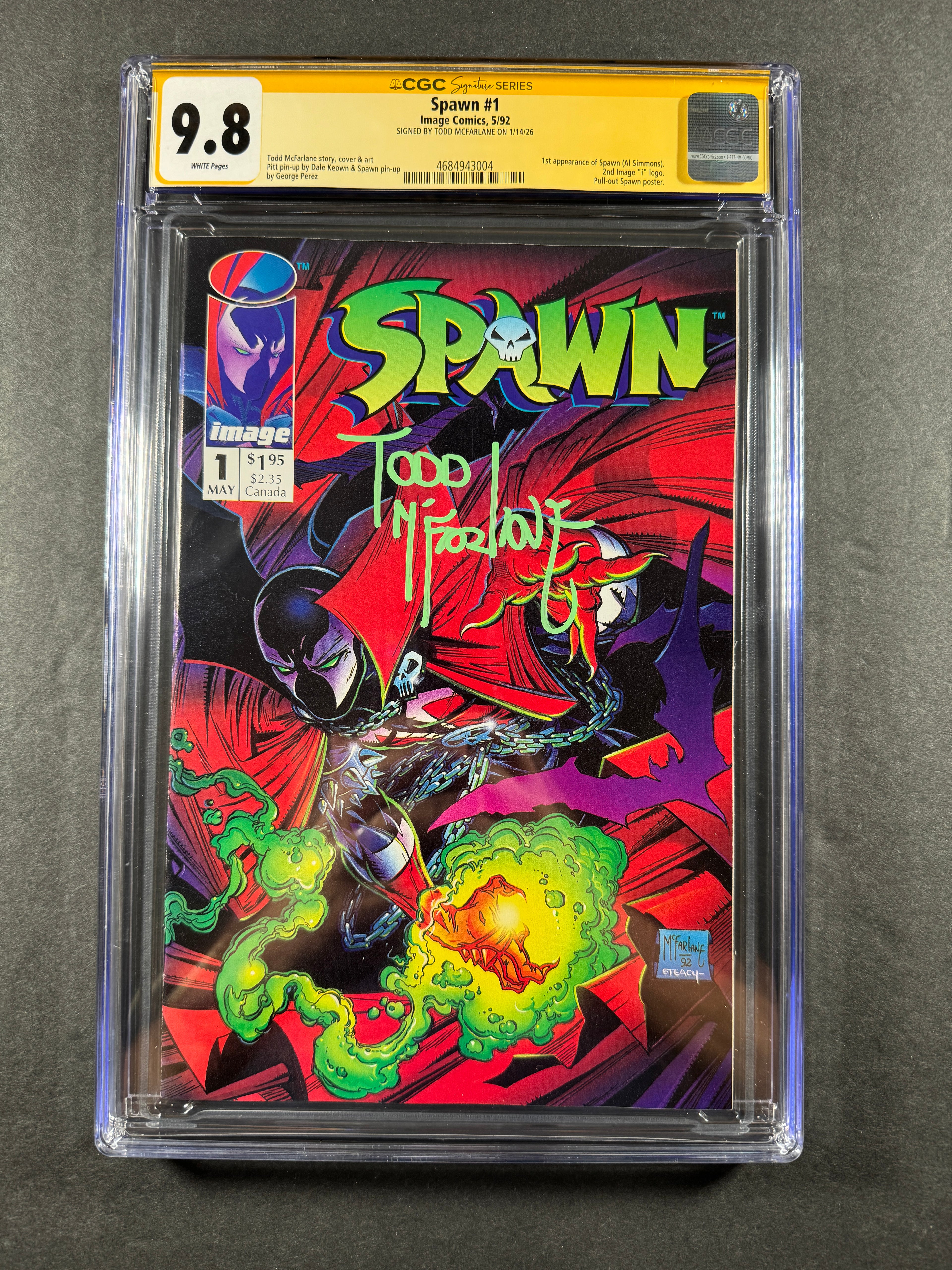 Spawn #1 (1992) CGC 9.8 SS Signed Todd McFarlane – Green Signature – White Pages