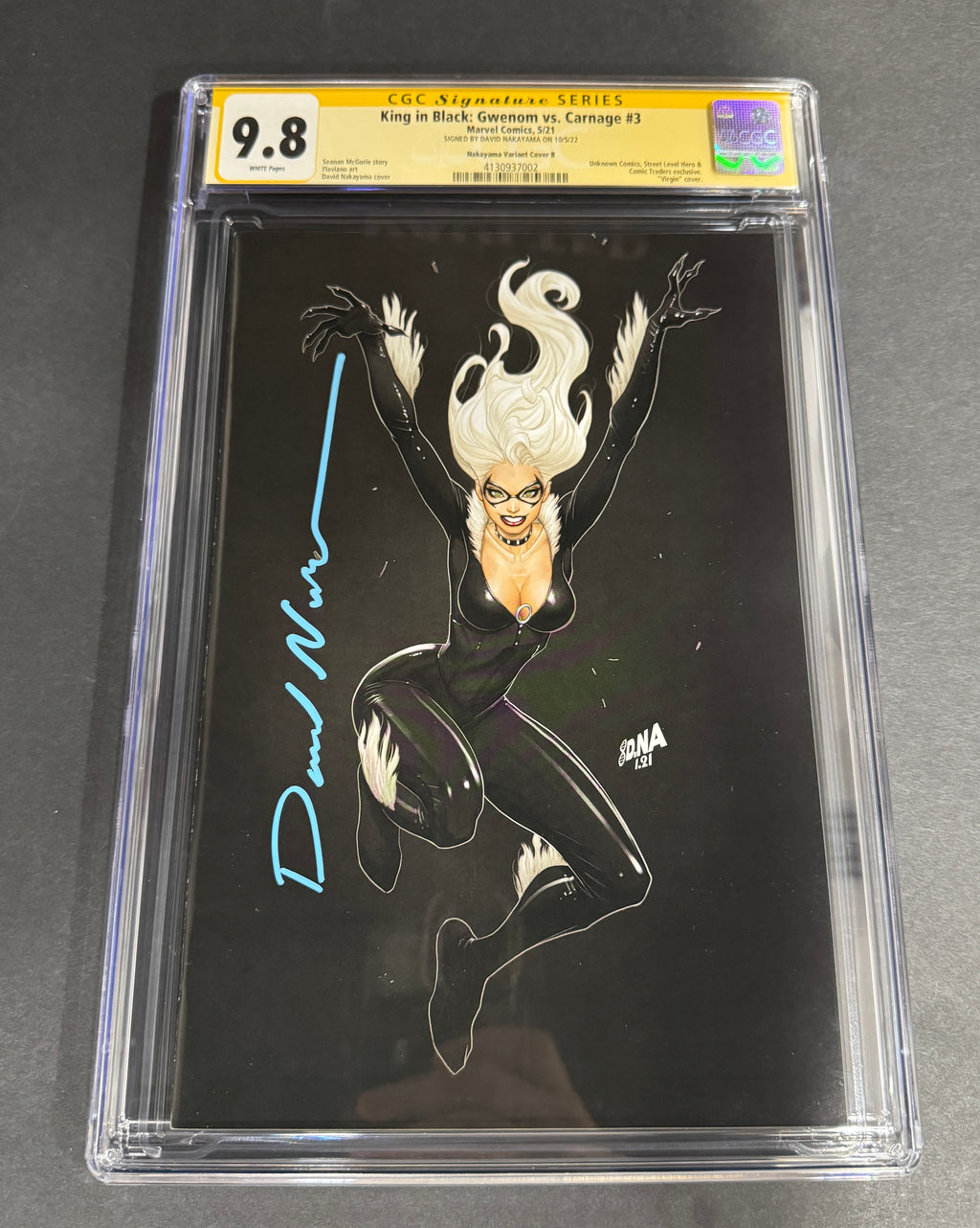 King in Black: Gwenom vs. Carnage #3 (CGC 9.8) - David Nakayama Black Cat Virgin Exclusive Signed (Blue Paint Pen)