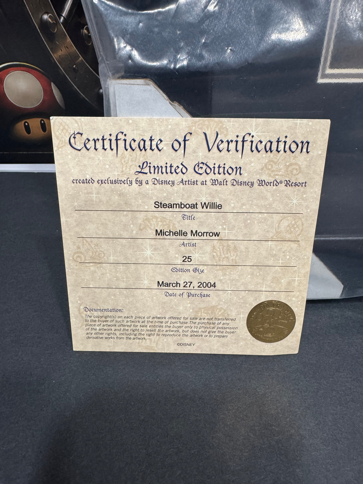 Disney Steamboat Willie Limited Edition of 25 Framed Pin Set with Certificate of Verification