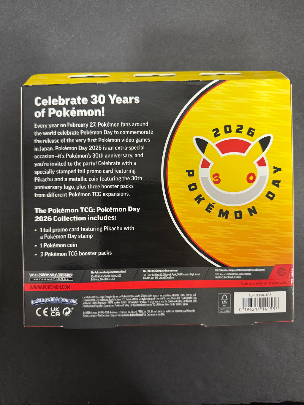Pokémon TCG: Pokémon Day 2026 Collection | 30th Anniversary | Sealed | Pikachu Promo + 3 Booster Packs