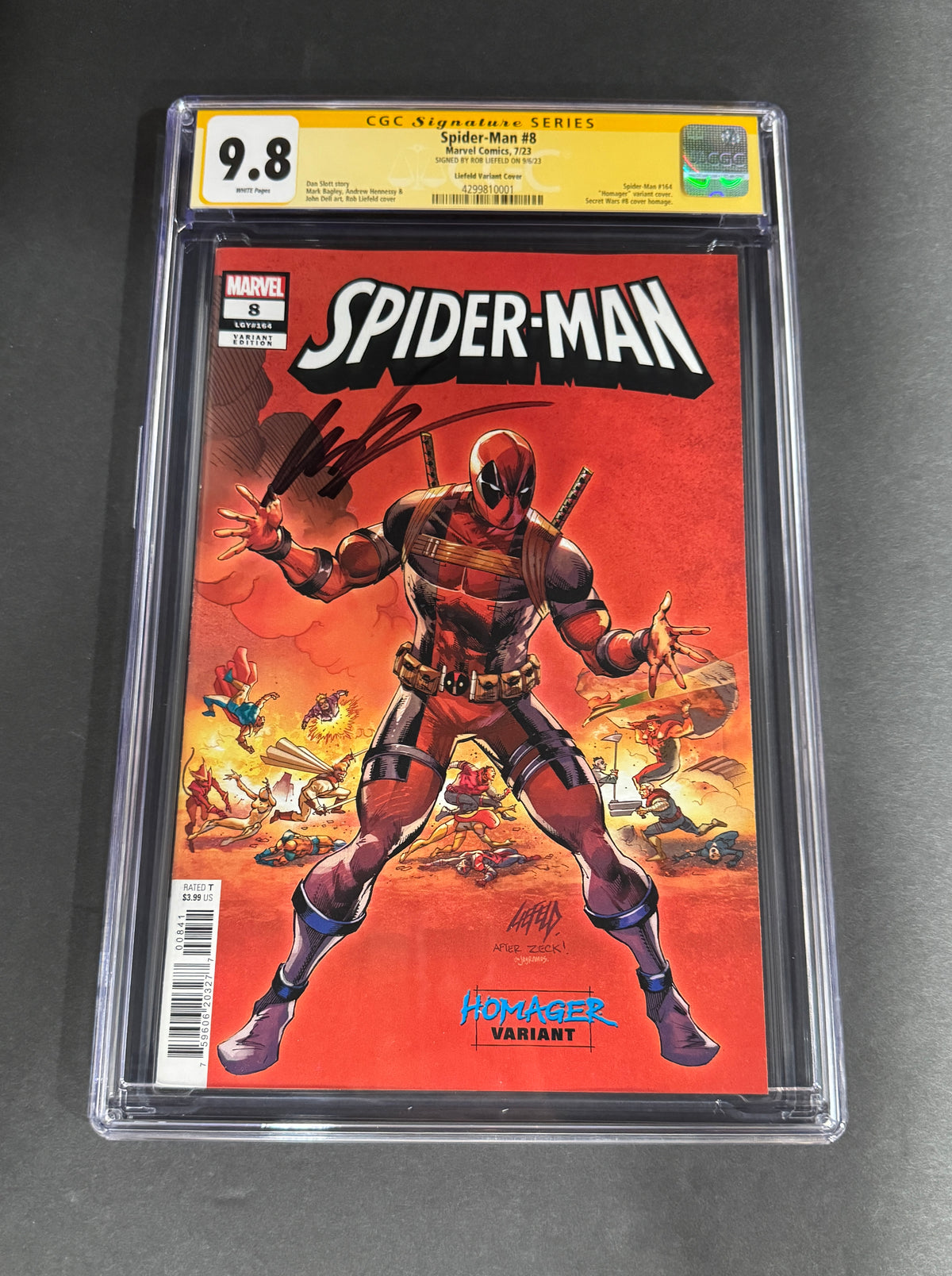 Spider-Man #8 (CGC 9.8) - Rob Liefeld Deadpool Homage Variant Signed