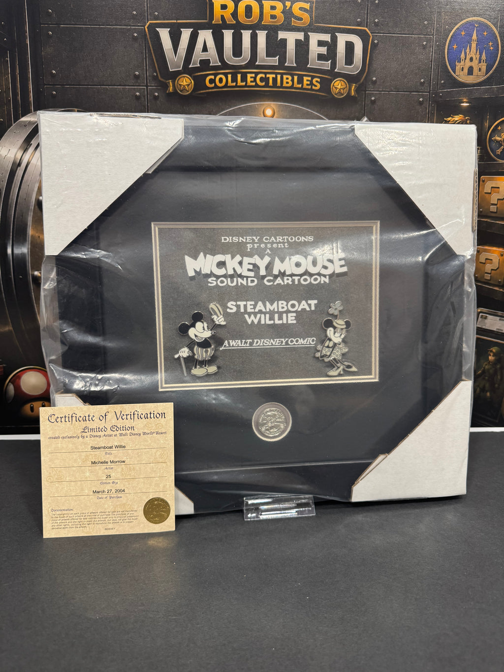 Disney Steamboat Willie Limited Edition of 25 Framed Pin Set with Certificate of Verification