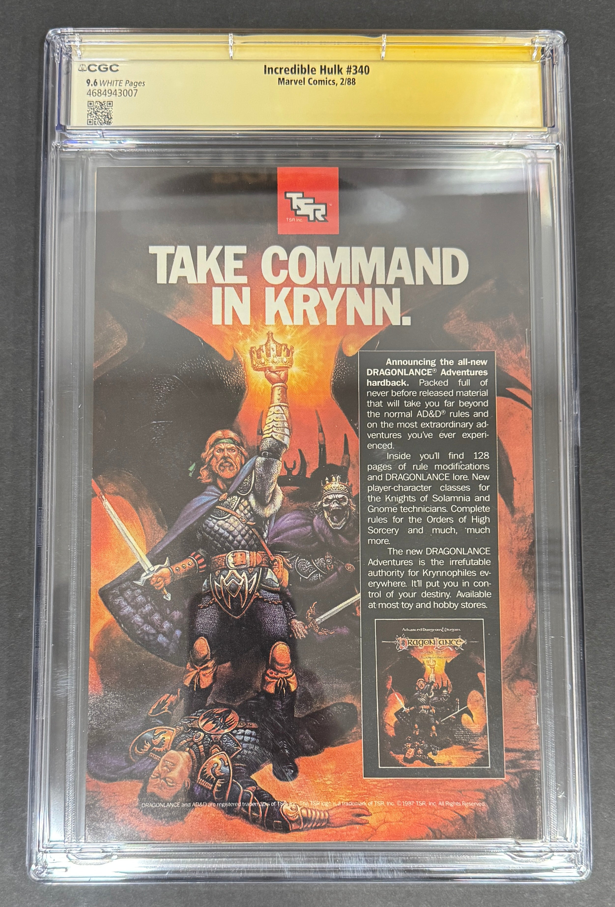 Incredible Hulk #340 (CGC 9.6) - Iconic Wolverine Cover Signed by Todd McFarlane (Blue Paint Pen)